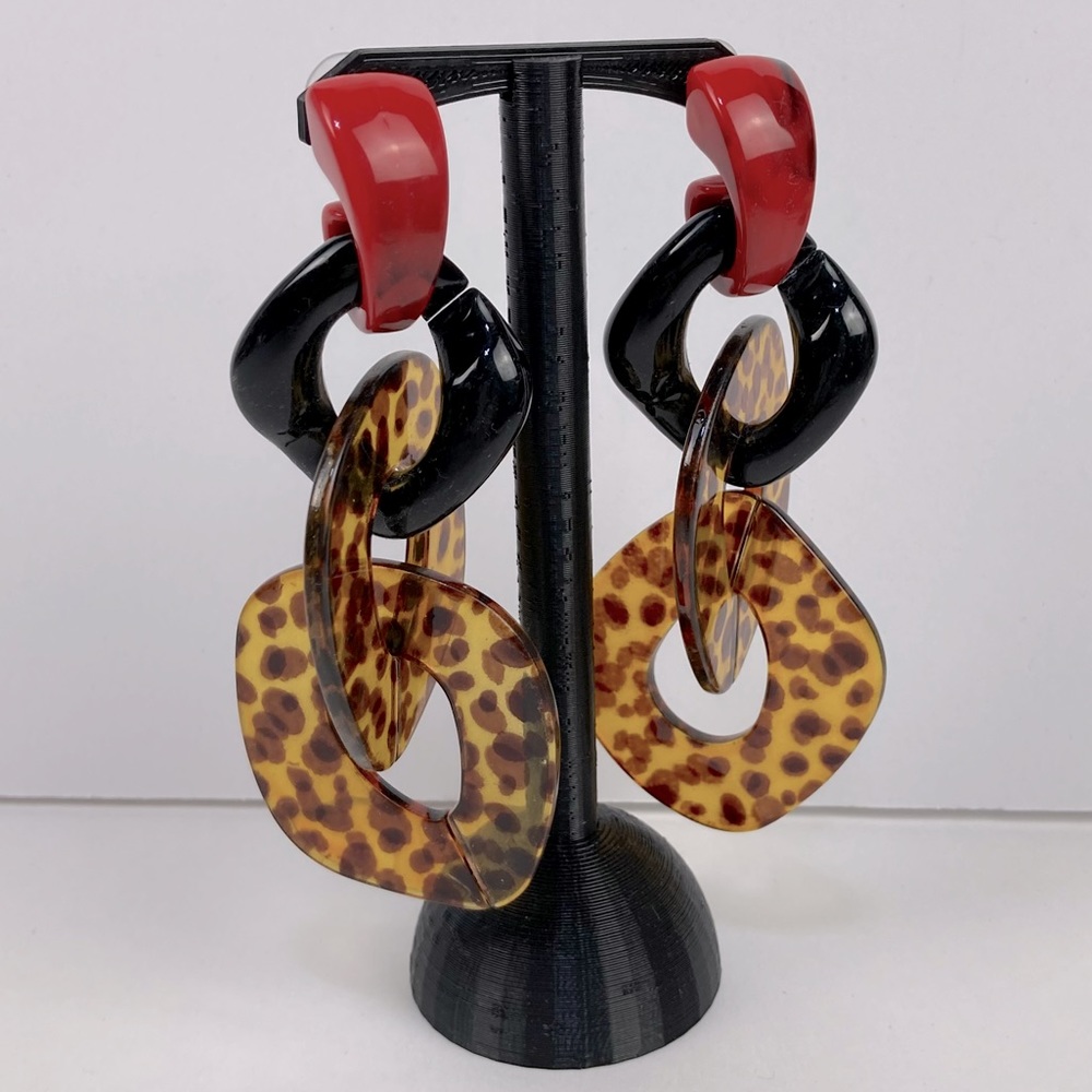 Leopard Link Earrings with Black/Red Accents